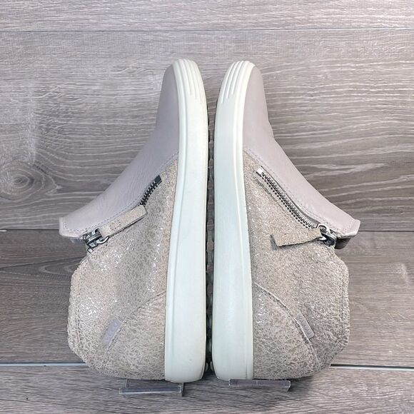 Ecco Soft Low Cut Zip Womens Sz 7/EU 38 Gray Rose Leather Mid Comfort Ankle Boot - Picture 10 of 10